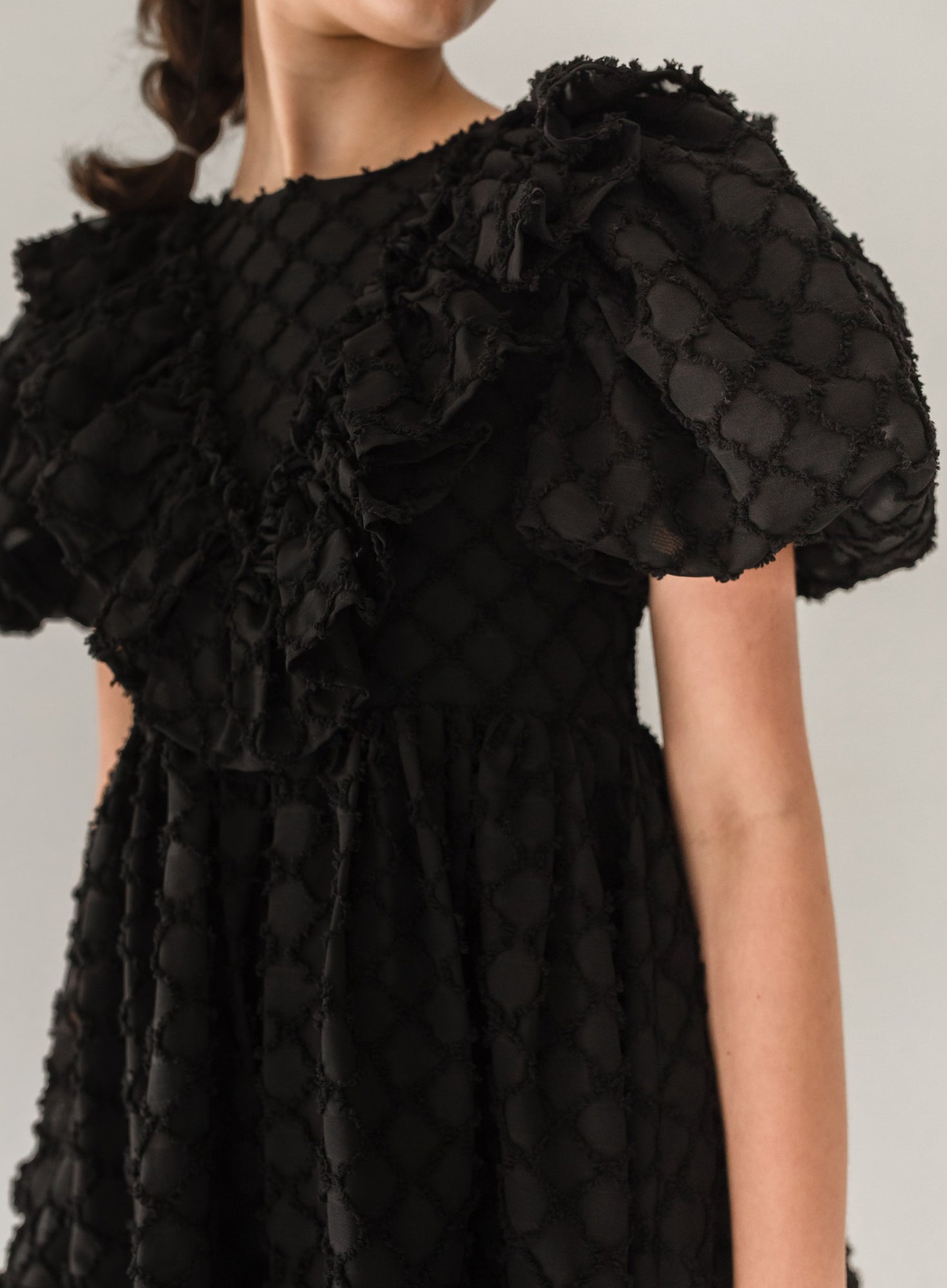 Petite Amalie Vine Burnout Puff Sleeve Dress - Black 4 Petite Amalie Vine Burnout Puff Sleeve Dress - Black 4
