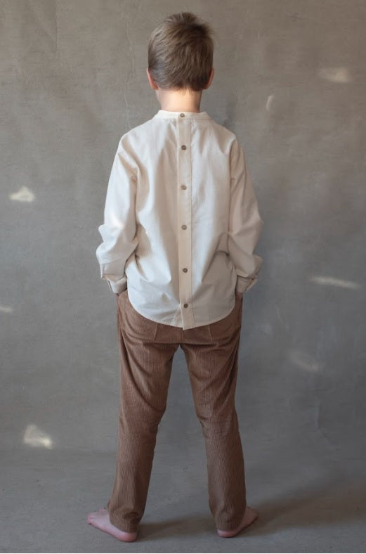Popelin Mandarin Collar Shirt - Beige