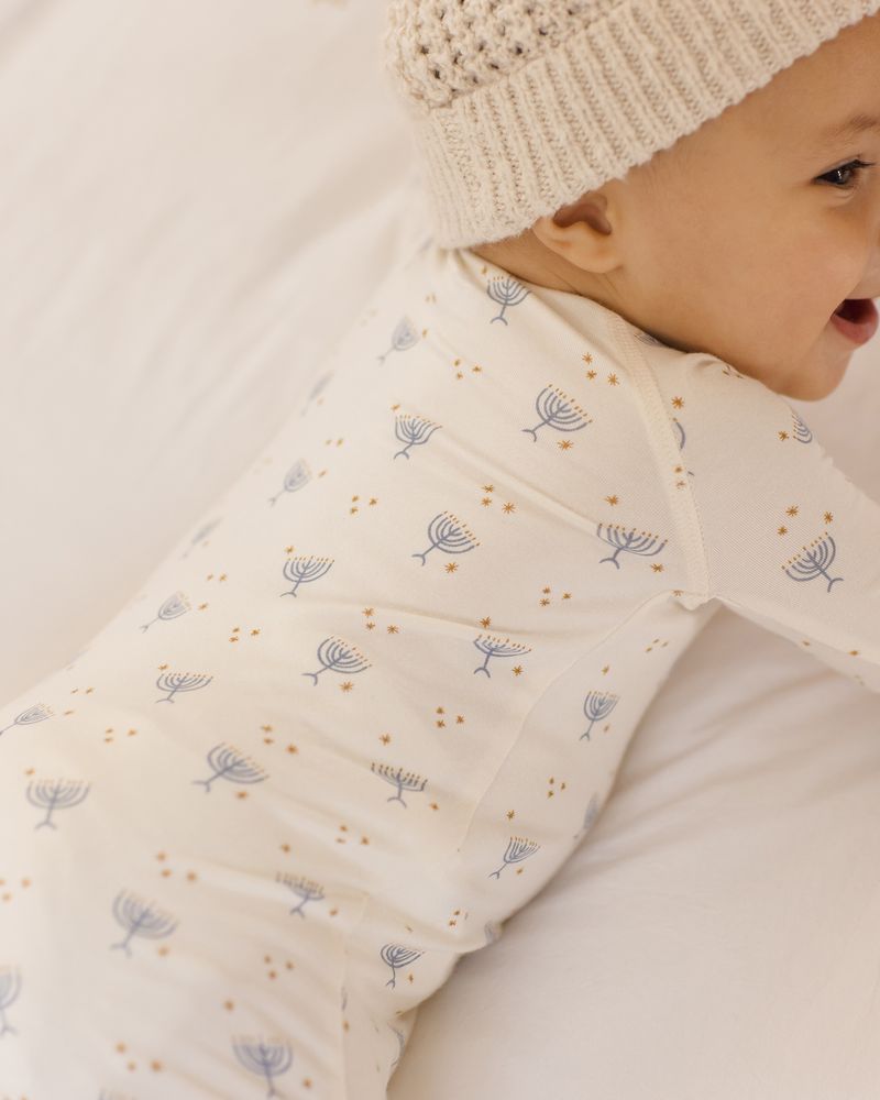 Quincy Mae Bamboo Zip Footie - Hannukah