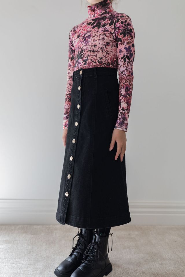 Steph the Label Denim Button Skirt - Black