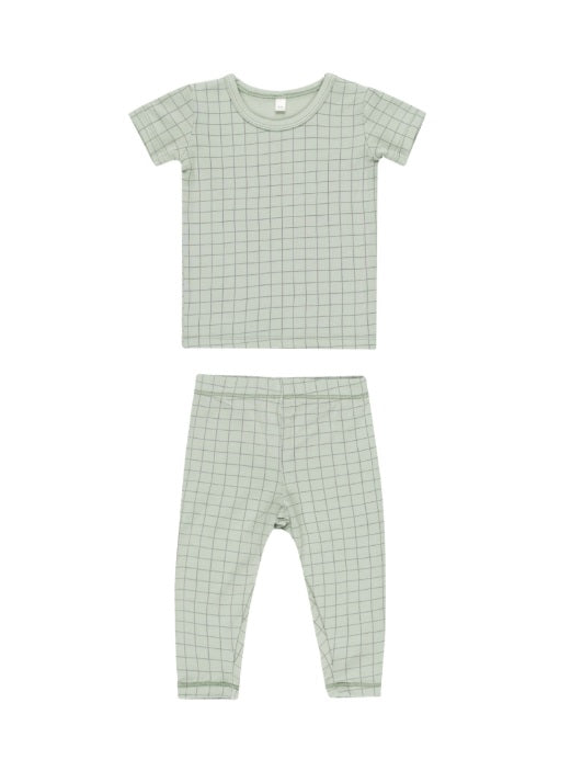 Quincy Mae Bamboo Short Sleeve Pajamas - Sage Grid