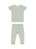 Quincy Mae Bamboo Short Sleeve Pajamas - Sage Grid