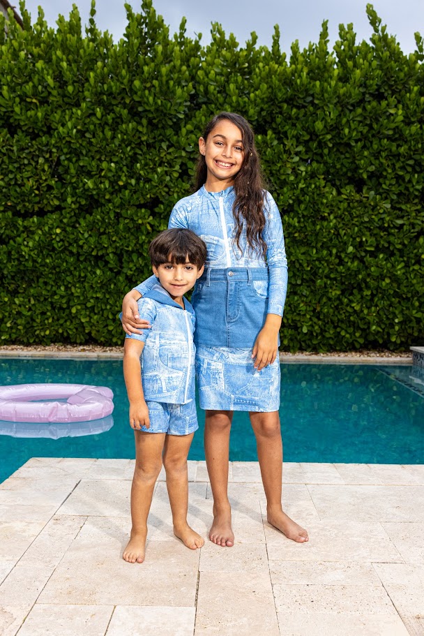 We The Kids Girls Swim Skirt Set - Blue Jean