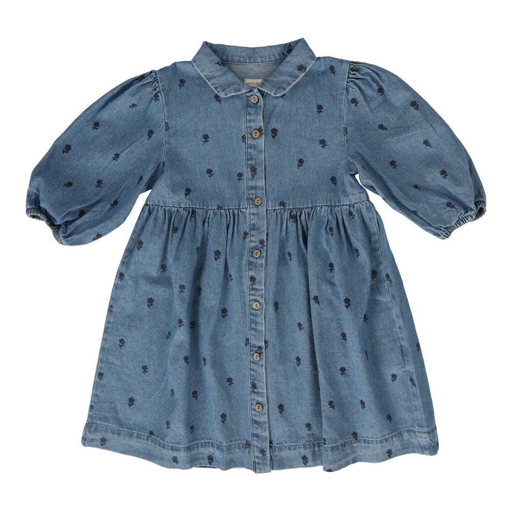 Analogie  Three Quarter Sleeve Denim Floral Dress