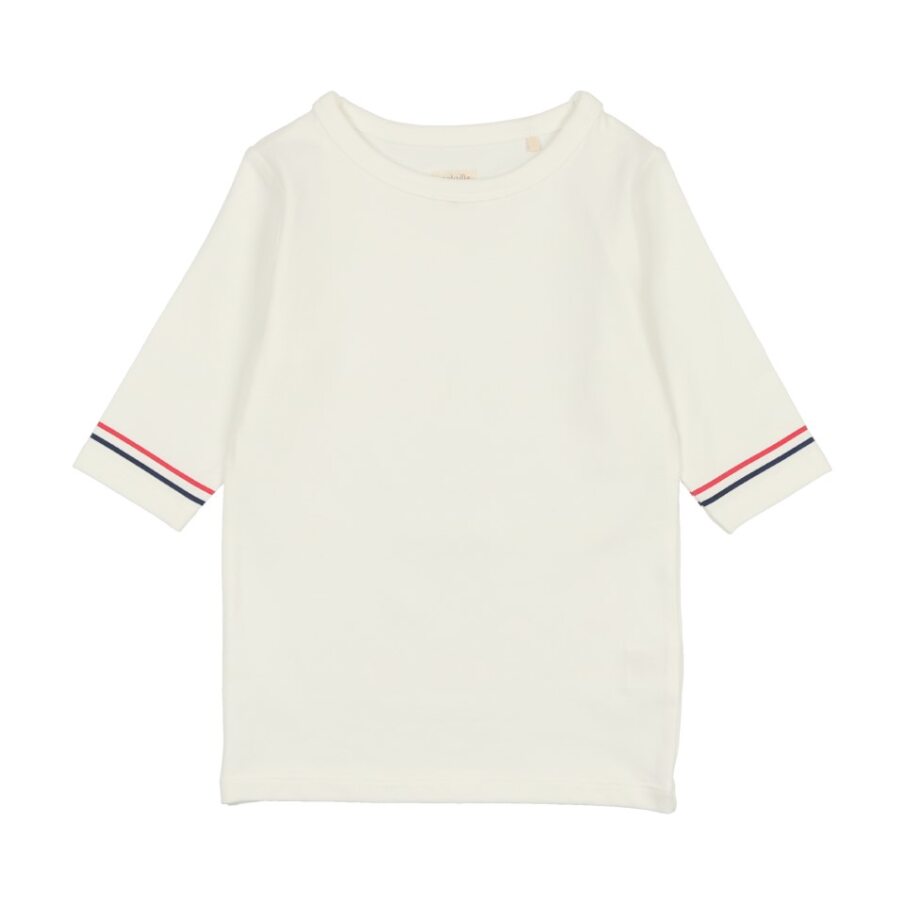 Analogie Three Quarter Sleeve White T-shirt with Stripe