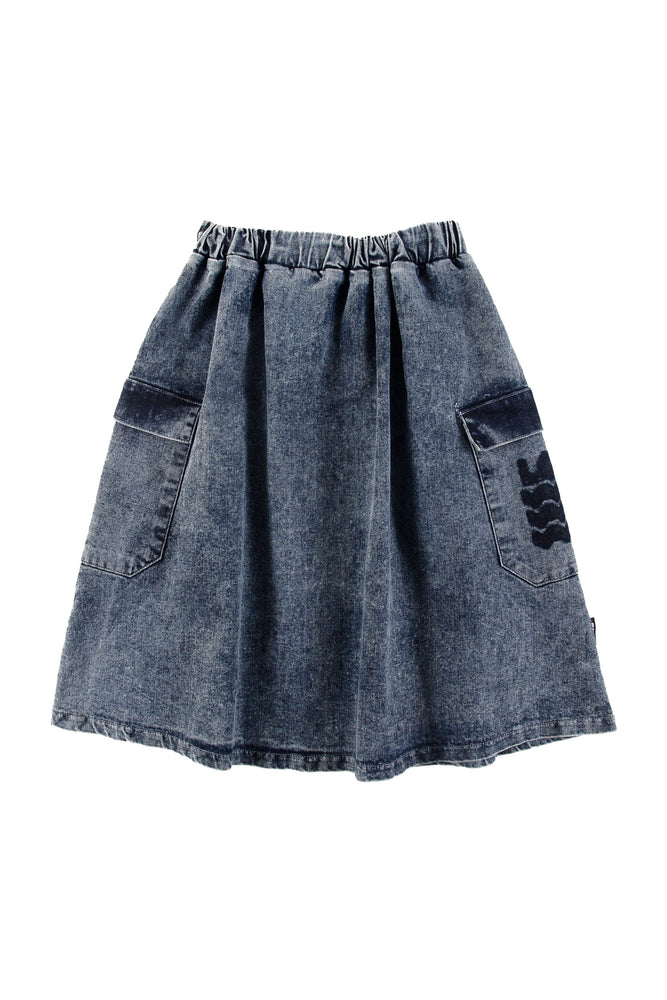 Loud Apparel Midi Denim Skirt - Mid Blue Stonewash