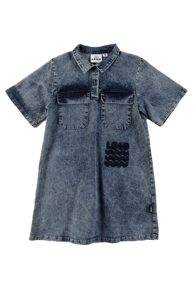 Loud Apparel Denim Pocket Dress - Mid Blue Stonewash