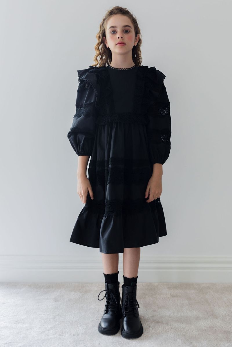 petite amalie black dress Poplin Lace Ruffle Black 90s Slip Dress