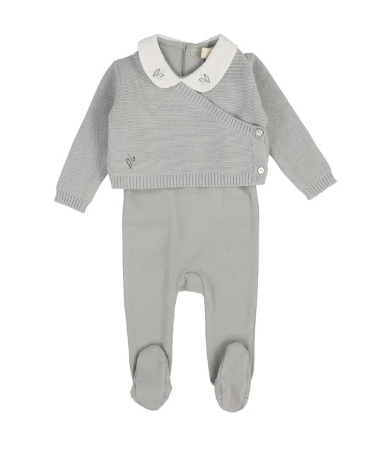 Lilette Knit Wrap Sleeveless Footie Set with Bonnet - Soft Blue