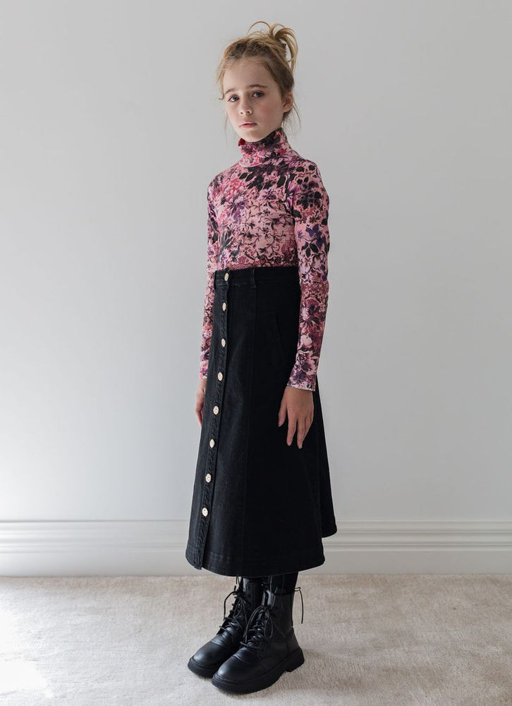 Steph the Label Denim Button Skirt - Black