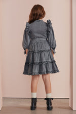 Petite Amalie Pink Chambray Ruffle Dress - Black