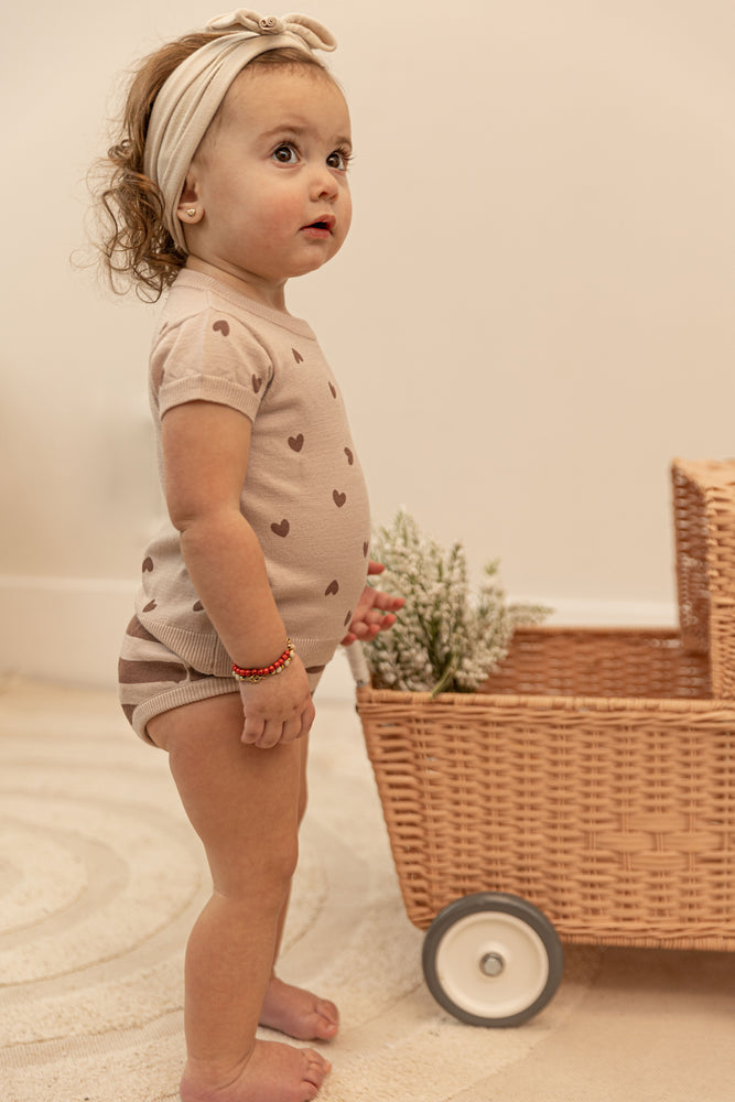 Space Grey Knit Baby Set - Hearts