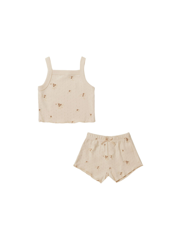 Quincy Mae Pointelle Tank and Shortie Set - Ditsy Clay