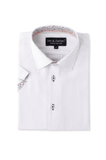 Leo & Zachary Short Sleeve White Shirt - Multi Triangle