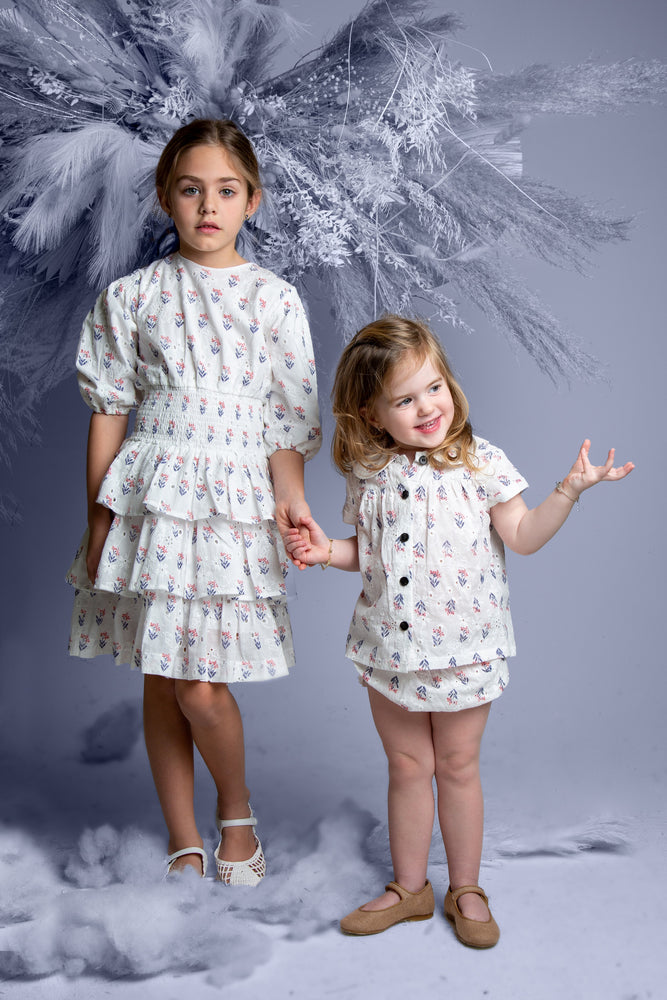 Belati Layered Floral Dress - Eyelet Pink