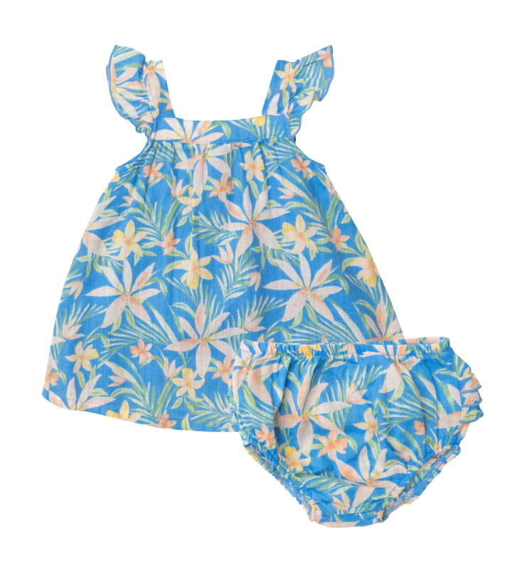 Angel Dear Sundress & Diaper Cover - Blue Island Floral