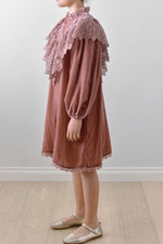 Petite Amalie Velvet Crochet Lace Dress - Winter Rose
