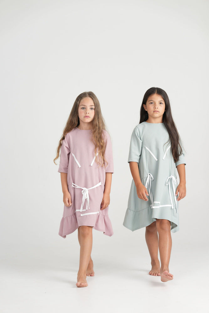 Teela Solid Gathered Tiered Tie Dress - Dusty Rose