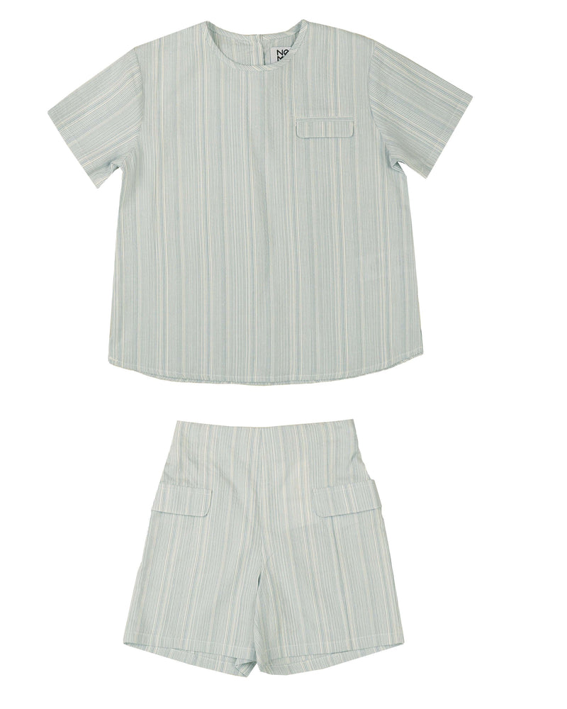 Belati Pocket Detail Striped Shirt Set - Chalk Blue