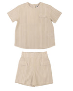 Belati Pocket Detail Striped Shirt Set - Nougat