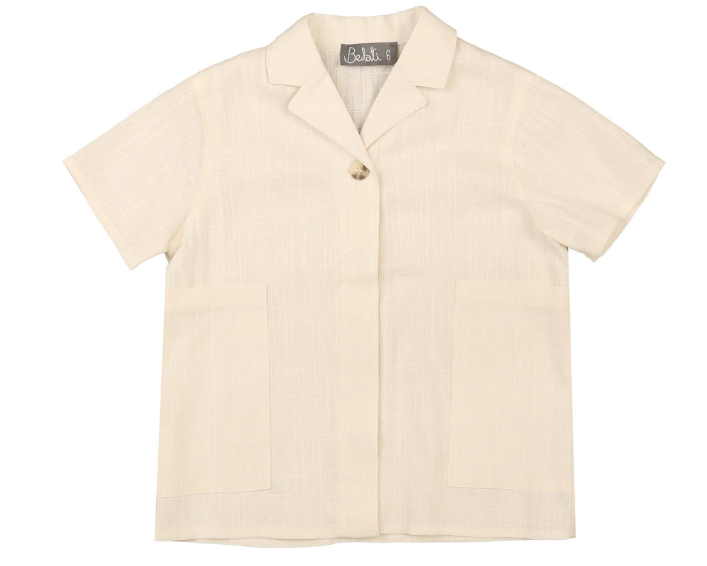 Belati Textured Linen Large Pocket Shirt - Ivory