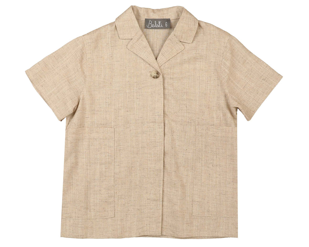Belati Textured Linen Large Pocket Shirt - Nougat