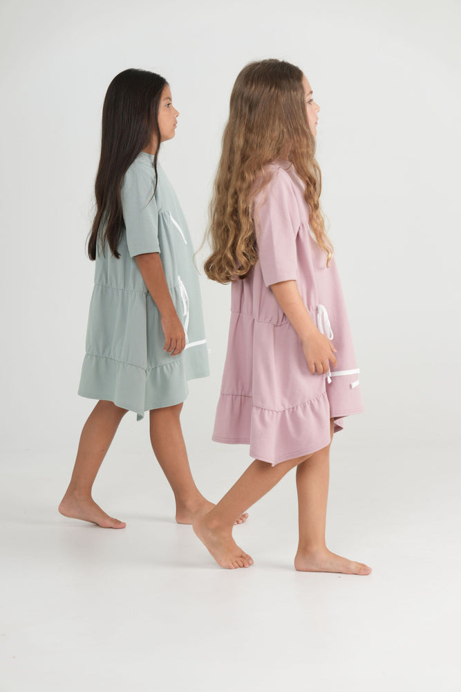 Teela Solid Gathered Tiered Tie Dress - Dusty Rose