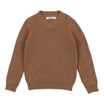 Coco Blanc Boys V-neck Ribbed Sweater - Camel