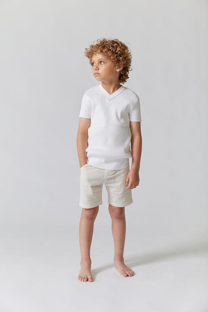 Kipp Striped Linen Shorts - Stone