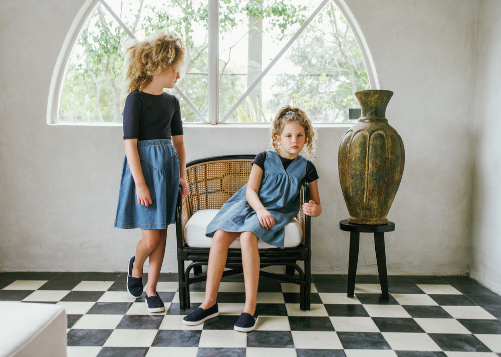 Lil Legs Denim Drop Waist Skirt - Dark Denim