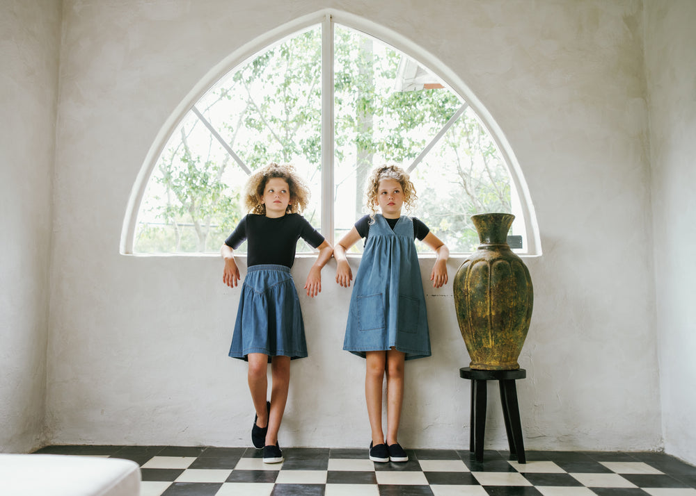Lil Legs Denim Drop Waist Skirt - Dark Denim