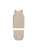 Quincy Mae Ribbed Tank and Bloomer Set - Latte Stripe