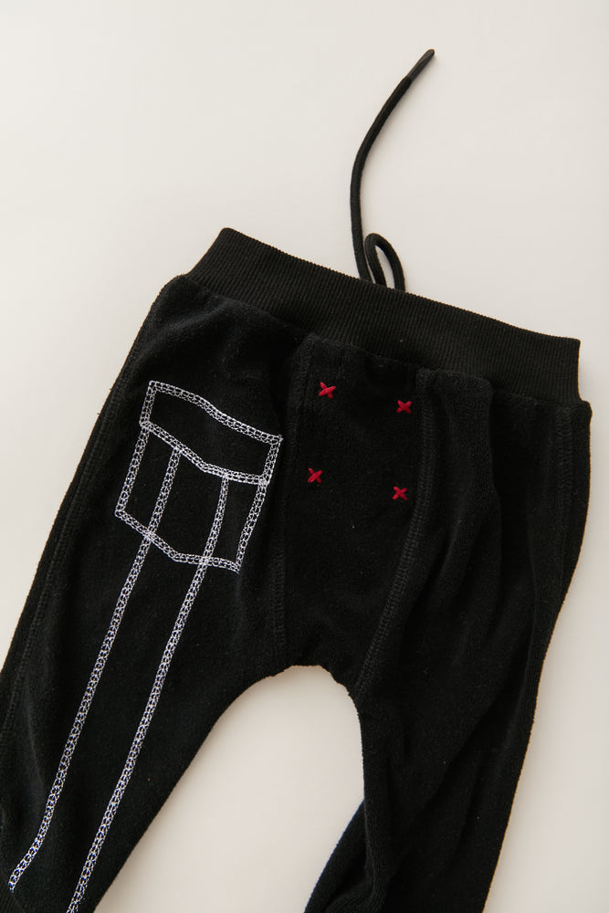 Hey Kid Black Terry Embroidered Pants