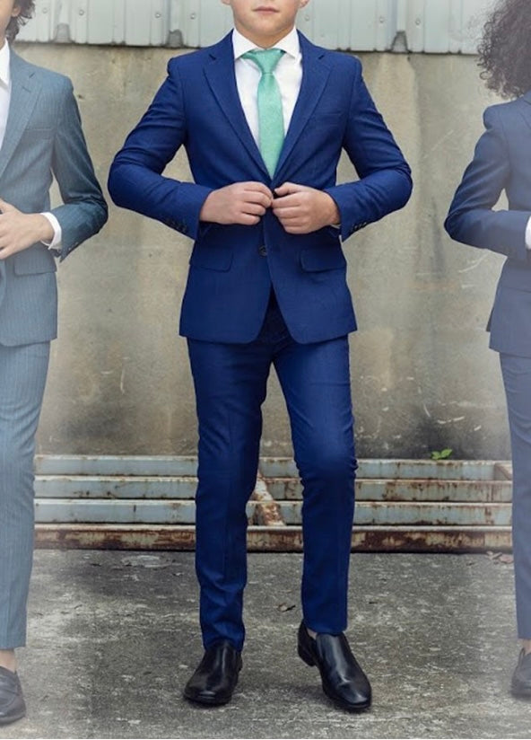 T.O Collection Knit Blue Slim Stretch Suit