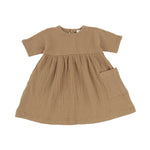 Analogie by Lil Legs Gauze Three Quarter Sleeve Dress - Caramel