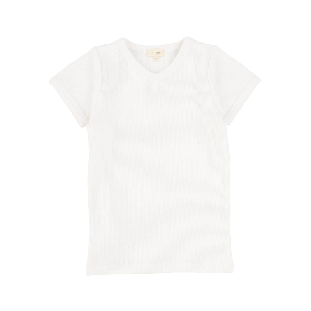 Lil Legs Ribbed V-Tee - Pure White