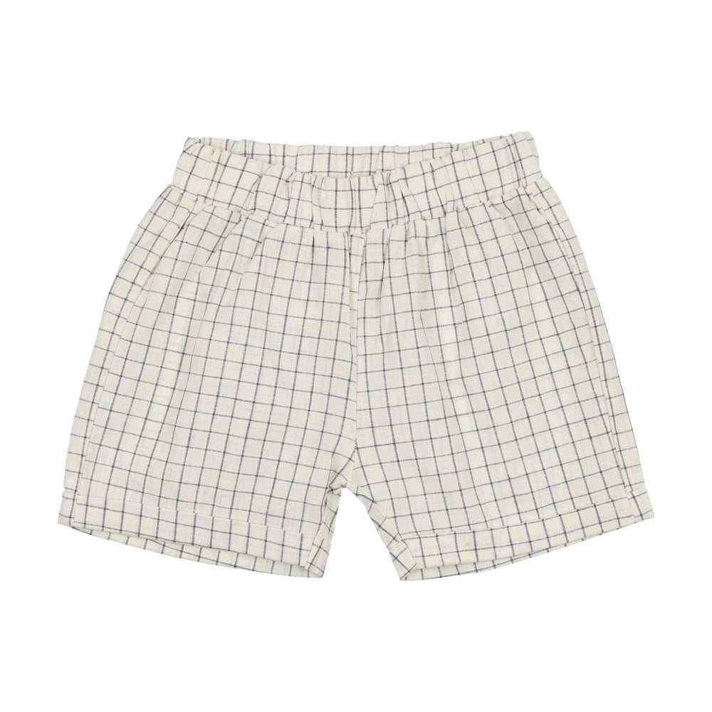 Analogie by Lil Legs Linen Pull On Shorts - Blue Check
