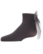 Memoi Tulle Bow Ankle Socks - Black