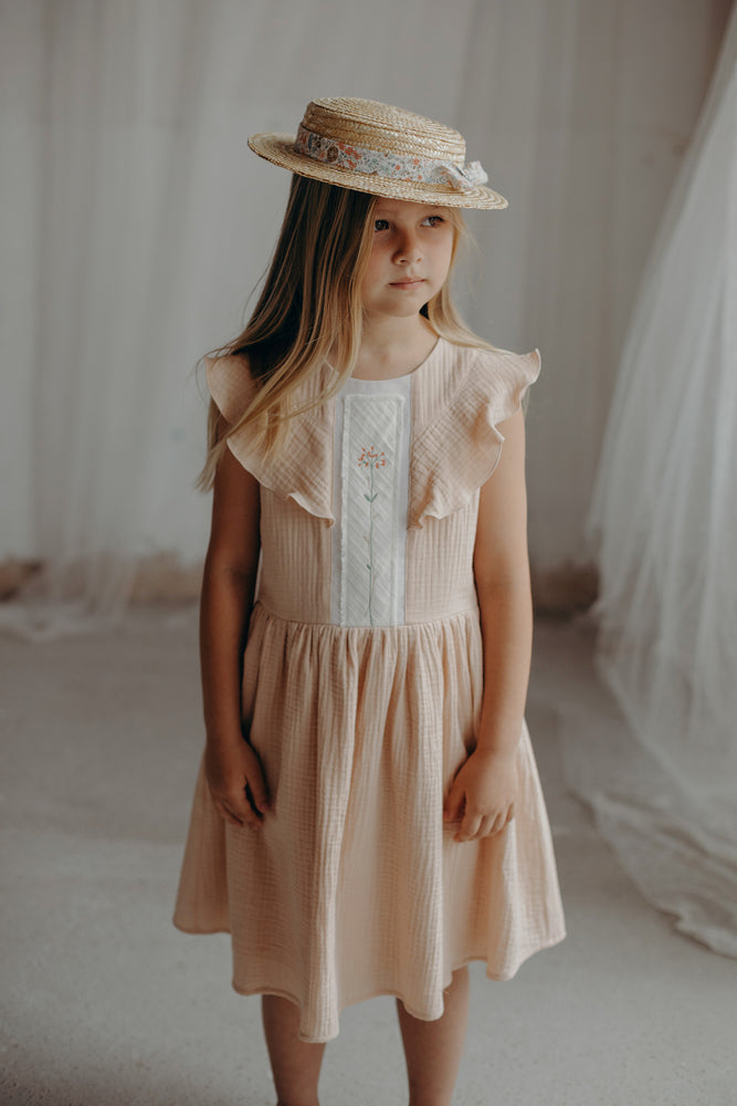 Popelin Organic Dress with Yoke and Frill