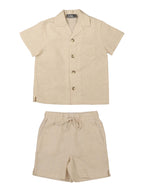 Noma Linen Effect Embroidered Emblem Pocket Shirt Set - Sand