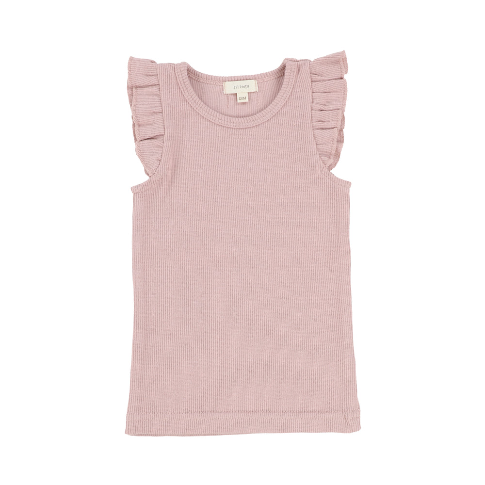 Lil Legs Ribbed Flutter Tank - Petal Pink