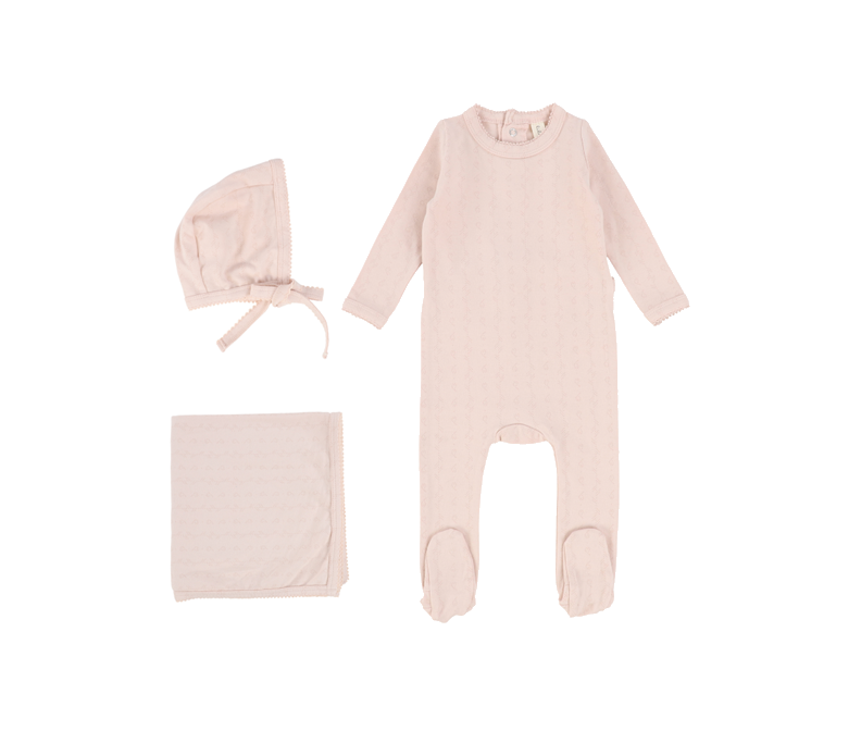 Lilette by Lil Legs Pointelle Printed Baby Gift Set - Pink Heart