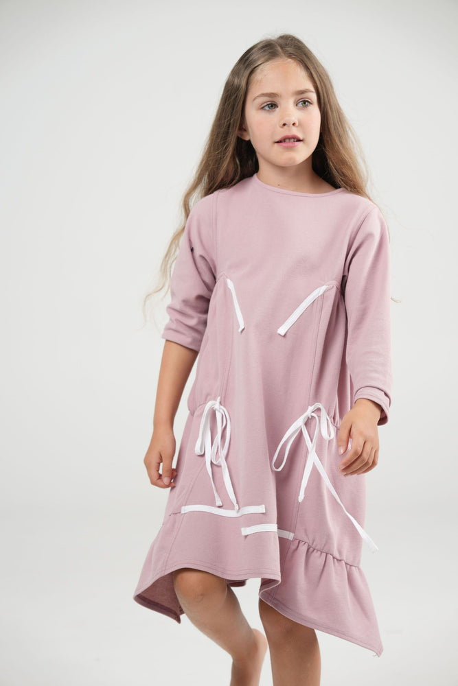Teela Solid Gathered Tiered Tie Dress - Dusty Rose
