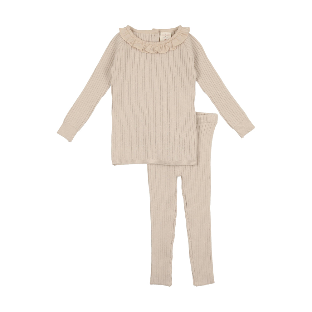 Analogie by Lil Legs Rib Knit Ruffle Set - Oat