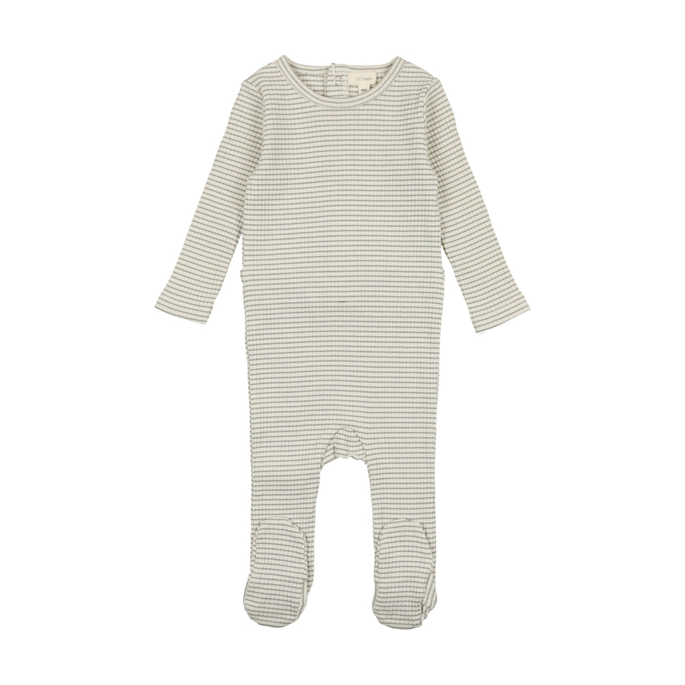 Lil Legs Ribbed Footie with Bonnet - Green Stripe