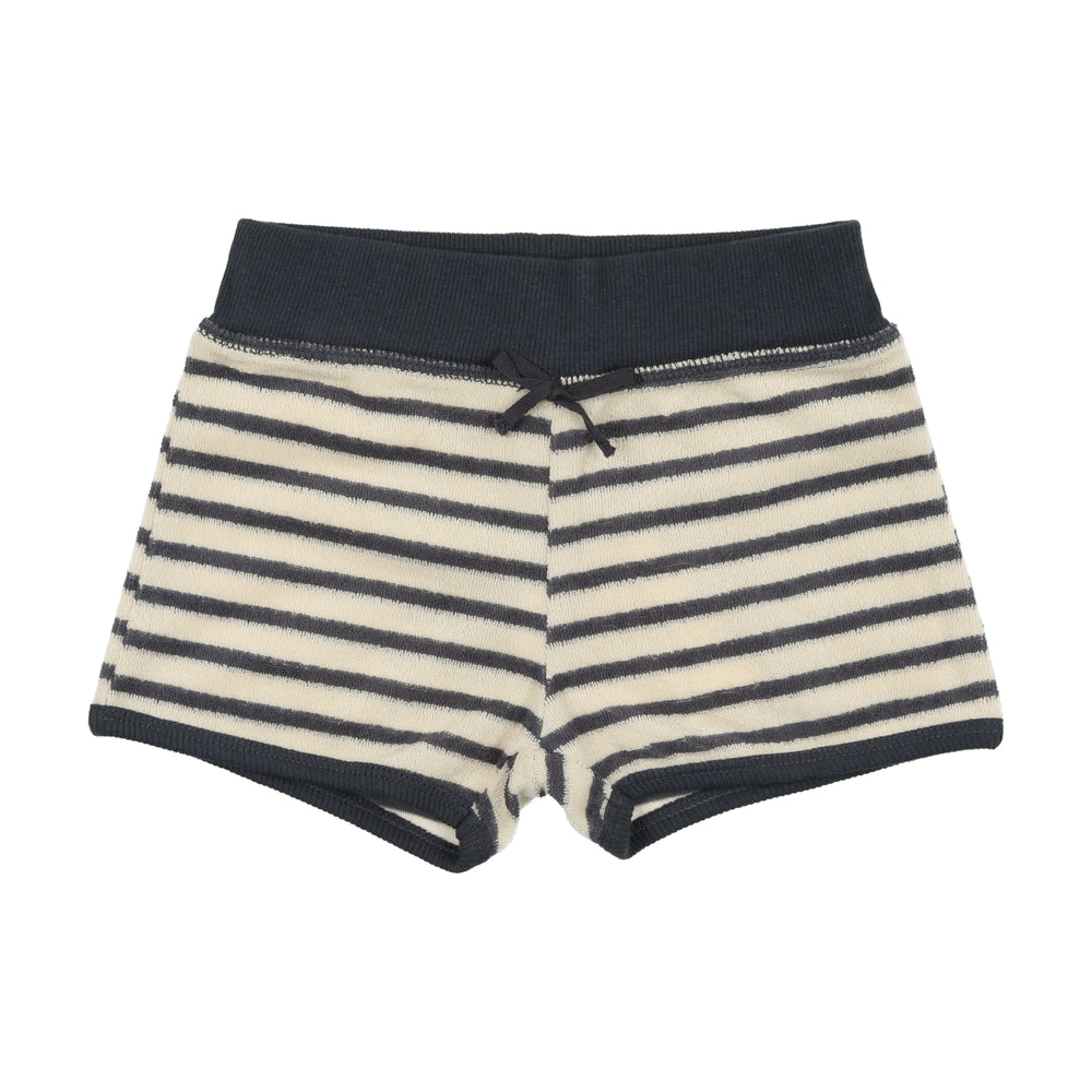 Analogie by Lil Legs Terry Shorts - Off Navy Stripe