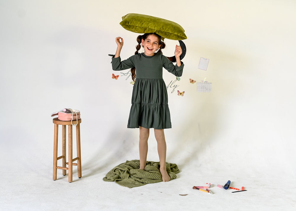Teela Rib Tiered Dress - Olive