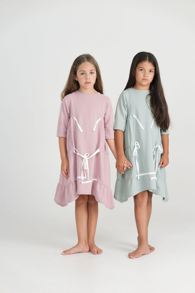 Teela Solid Gathered Tiered Tie Dress - Dusty Rose