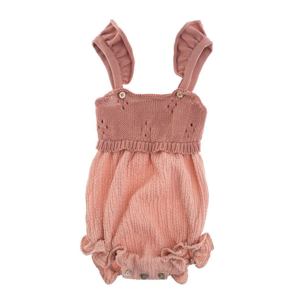 Tocoto Vintage Knit Woven Romper