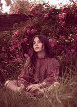 Petite Amalie Velvet Crochet Lace Dress - Winter Rose
